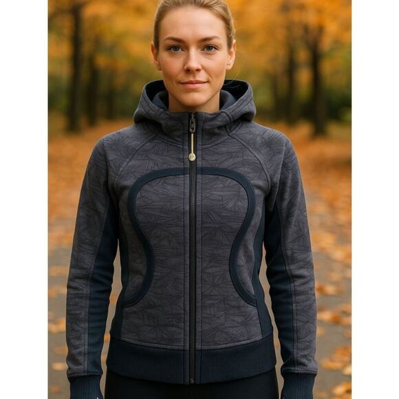 Lululemon Iconic Scuba Hoodie Gray & Black Thumbholes Full Zip Women’s Small/201 - Picture 3 of 12